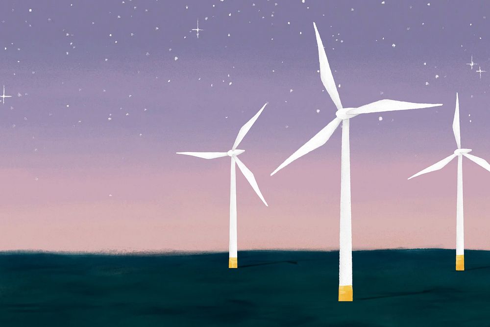 Offshore wind power background, aesthetic paint illustration