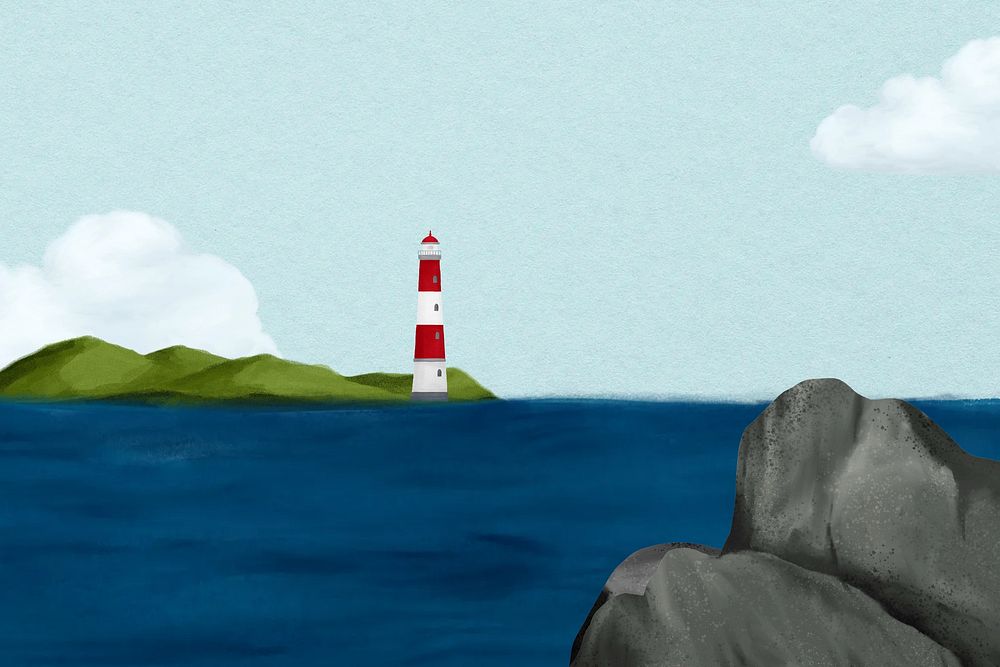 Coastal lighthouse scene background, aesthetic paint illustration