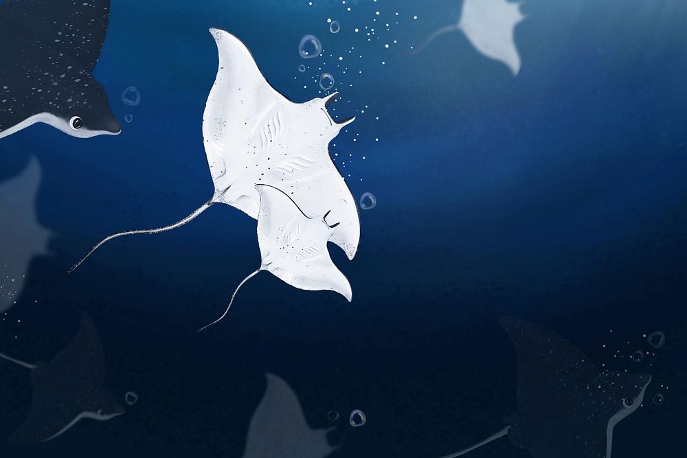 Stingray underwater world background, aesthetic paint illustration