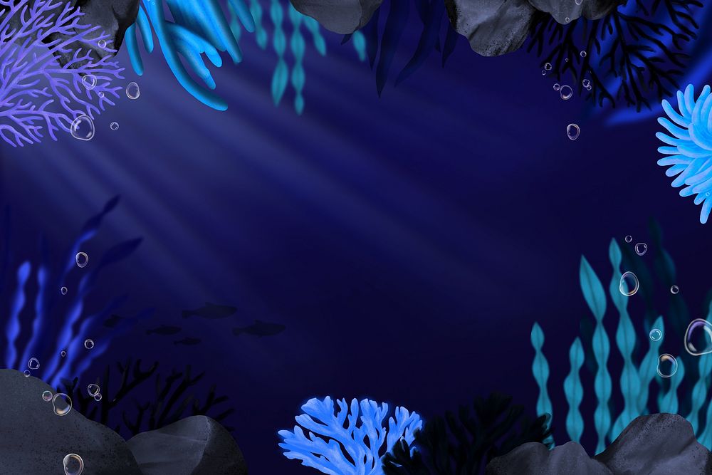 Under the sea, dark background, aesthetic paint illustration