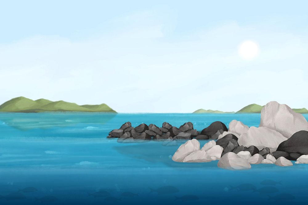 Beautiful coast scene background, aesthetic paint illustration