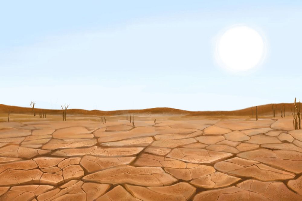 Drought & cracked soil background, aesthetic paint illustration