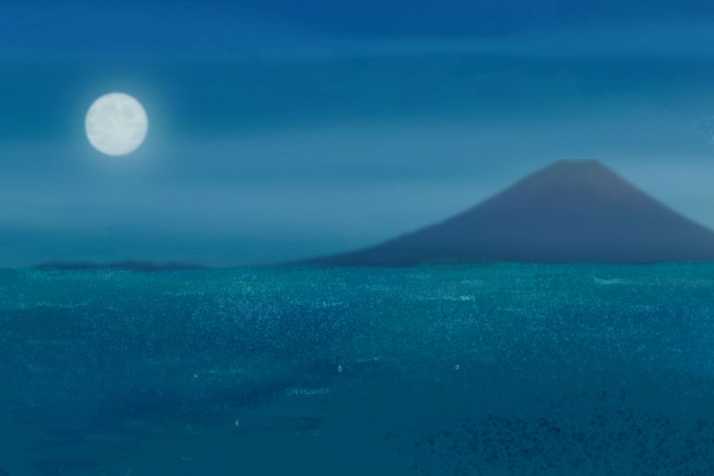 Night at sea background, aesthetic paint illustration