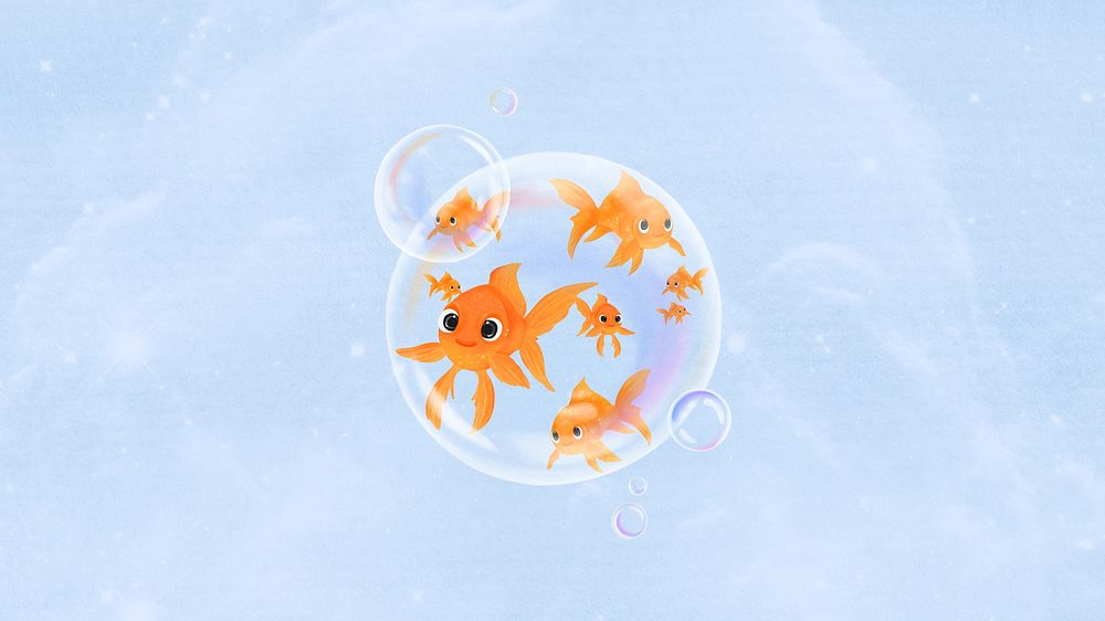Goldfish bubble, blue desktop wallpaper background