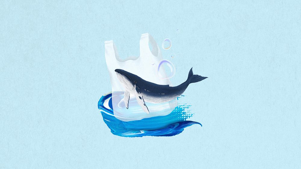 Ocean pollution, blue desktop wallpaper background