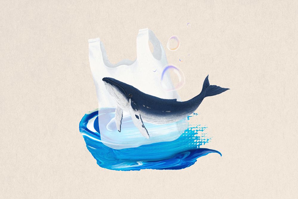 Ocean pollution, environment background, aesthetic paint illustration