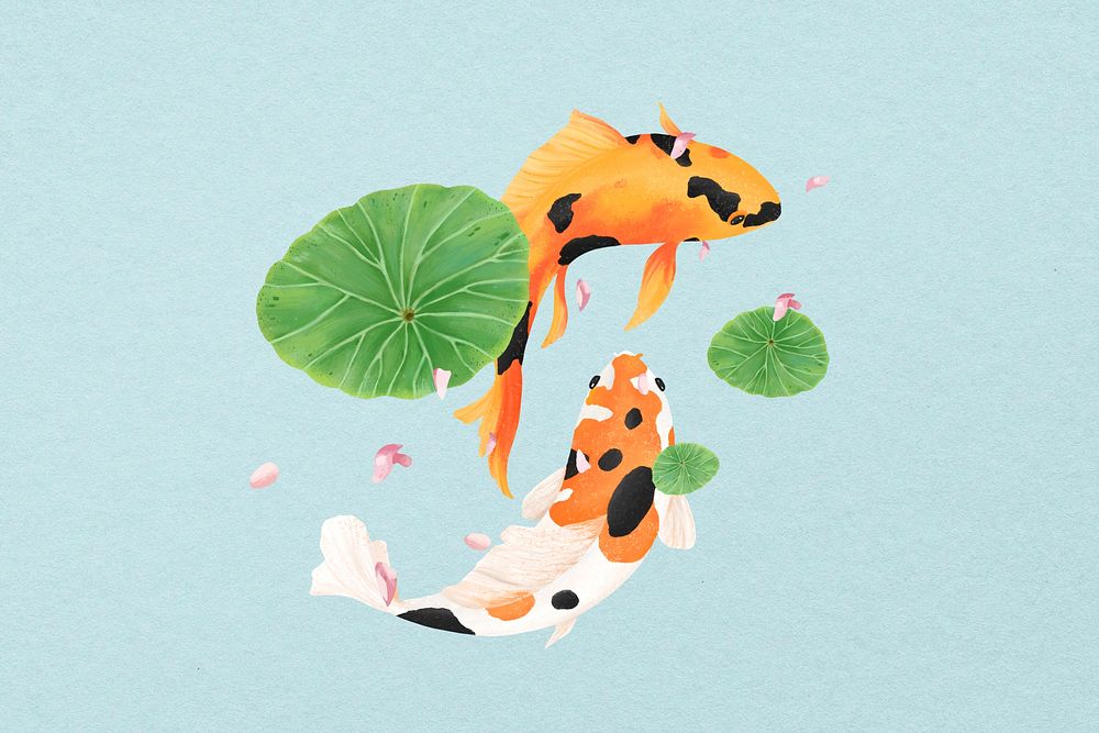 Koi fish pond background, aesthetic paint illustration