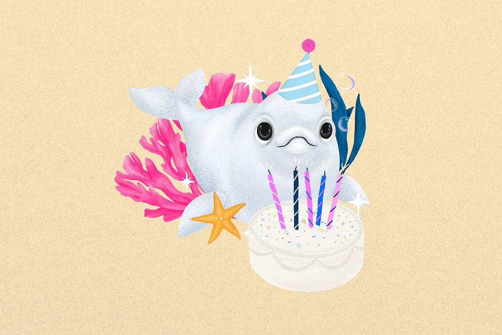 Birthday party whale background, aesthetic paint illustration