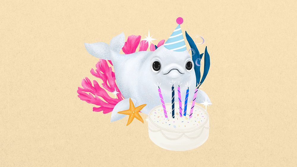 Cute birthday whale desktop wallpaper background