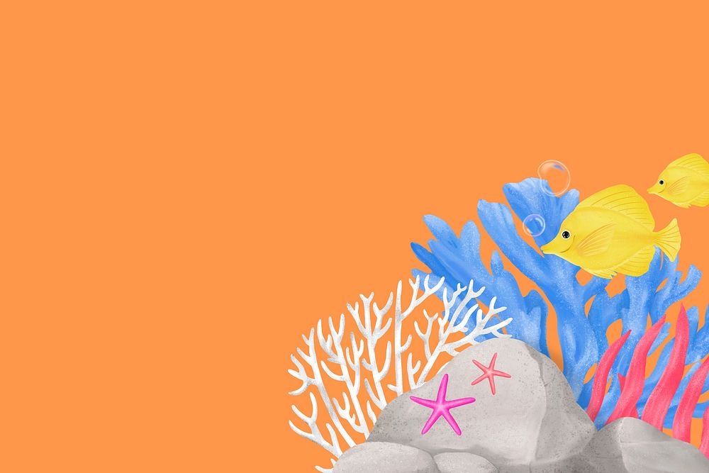 Orange coral reef background, aesthetic paint illustration