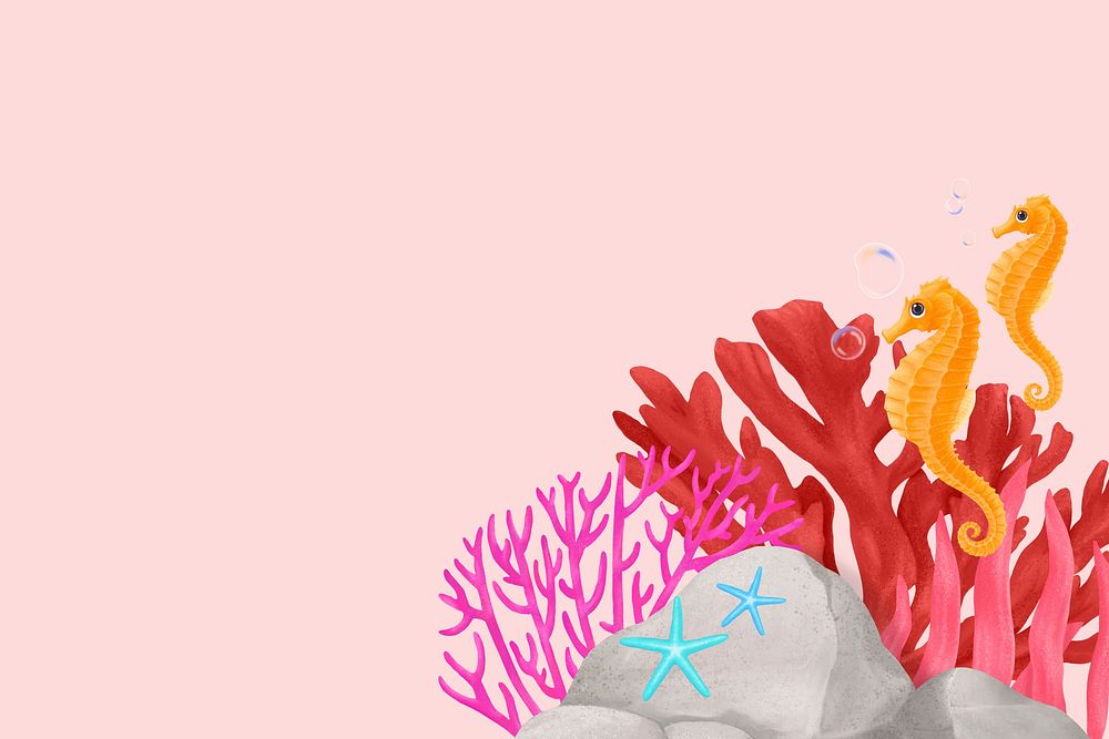 Pink coral reef background, aesthetic paint illustration