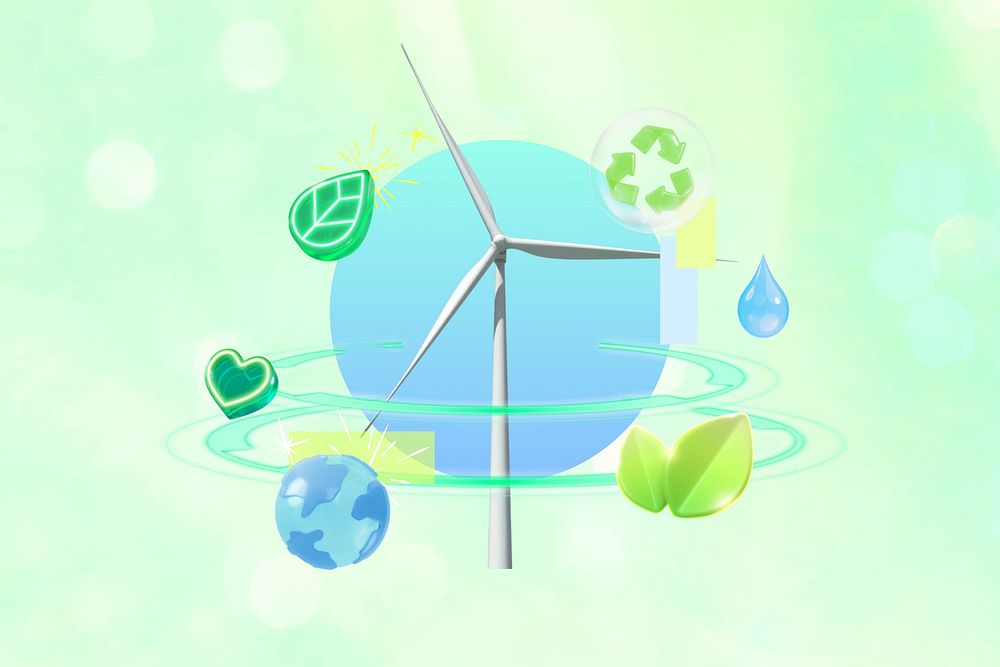 Wind turbine, green energy, 3D environment remix