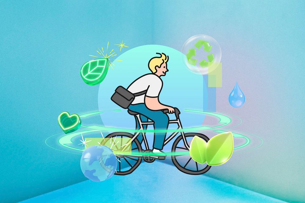 Man riding bicycle, 3D environment remix