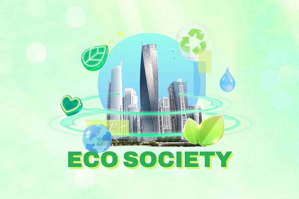 Eco society word, environment 3D remix