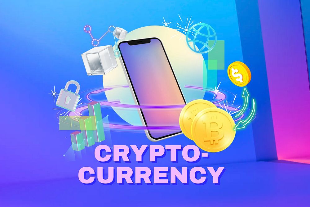 Cryptocurrency word, finance remix in neon design