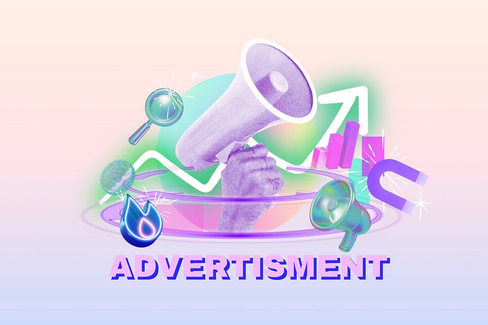 Advertisement word, digital remix in neon design