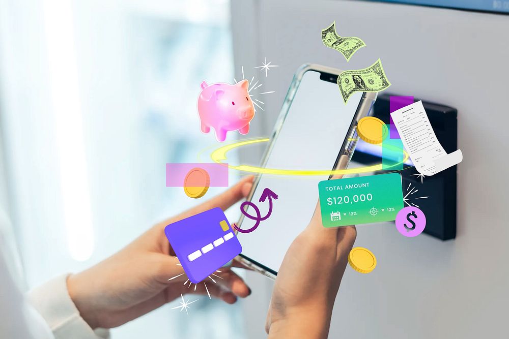 Smartphone online banking, 3D finance remix