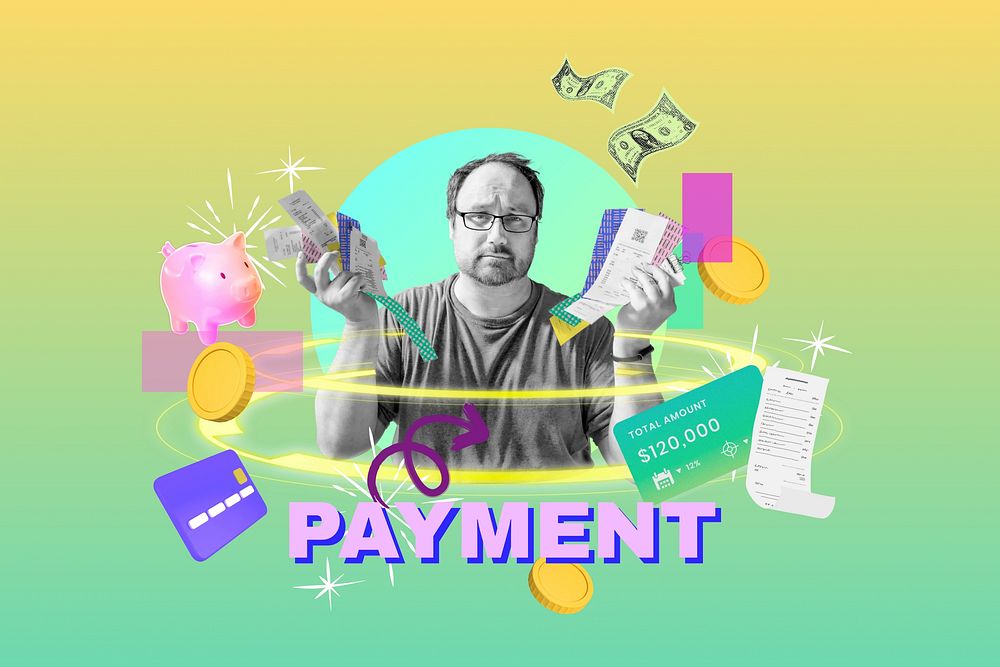 Payment word, finance remix in neon design