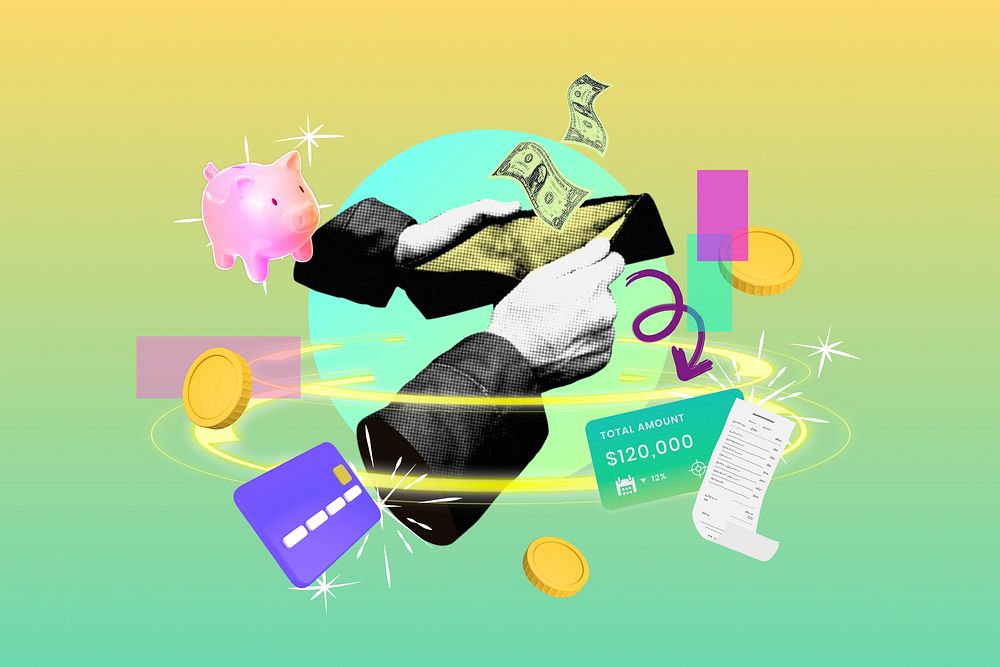 Hand holding wallet, 3D finance remix