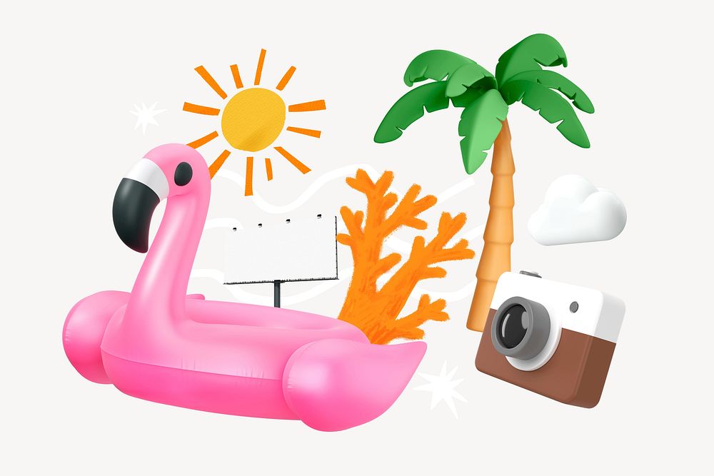 Summer flamingo float, 3D collage remix design