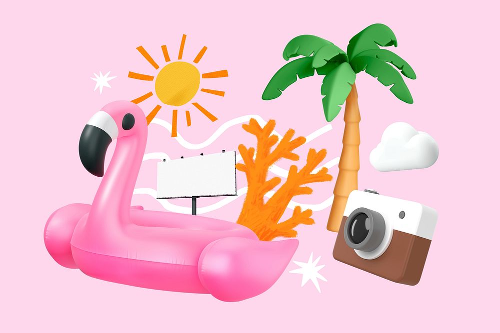 Summer flamingo float, 3D collage remix design