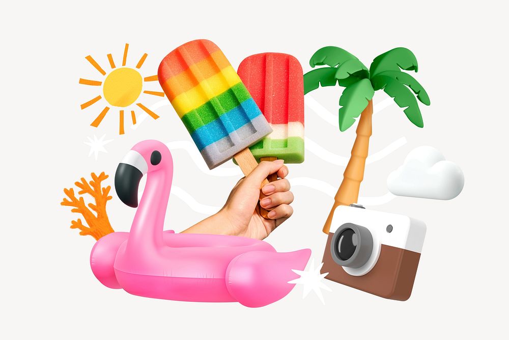 Hot summer popsicles, 3D collage remix design