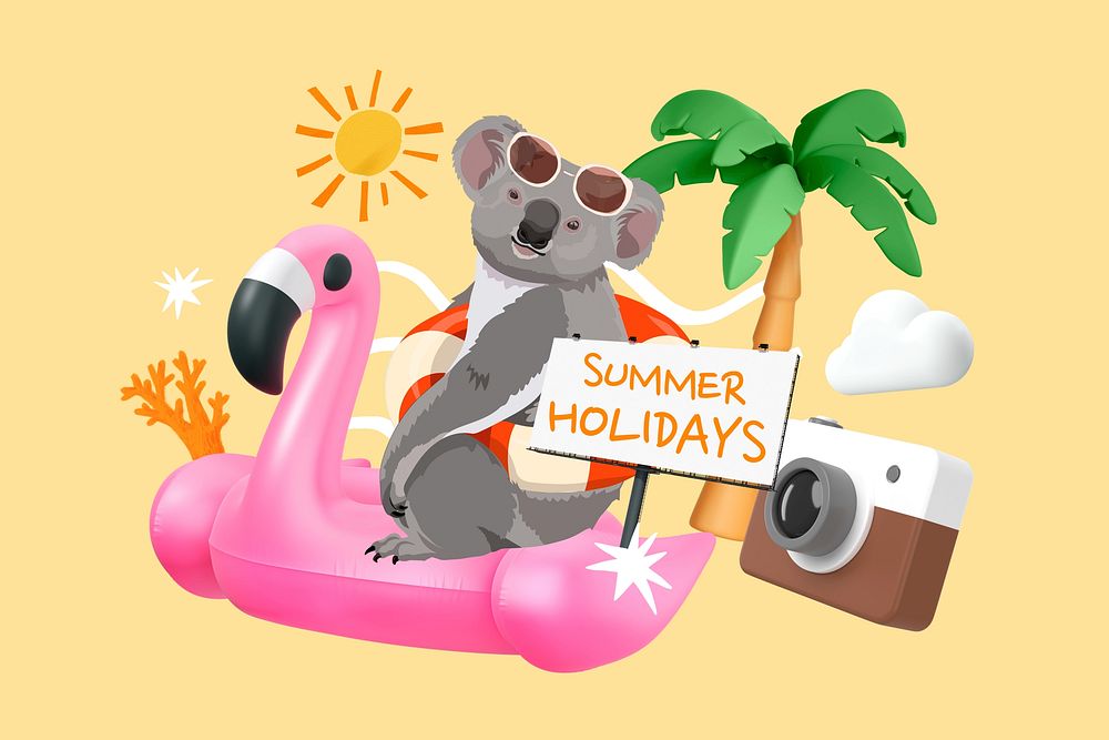 Summer holidays word element, 3D collage remix design