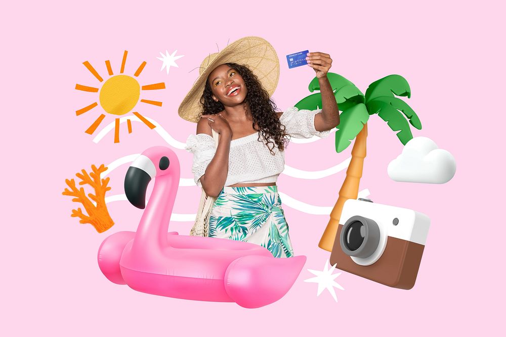 Summer sale shopping, 3D collage remix design