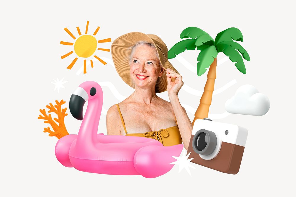 Tropical summer vacation, 3D collage remix design