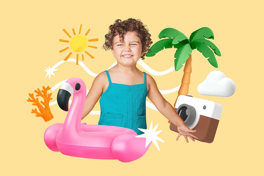Kids summer holiday, 3D collage remix design