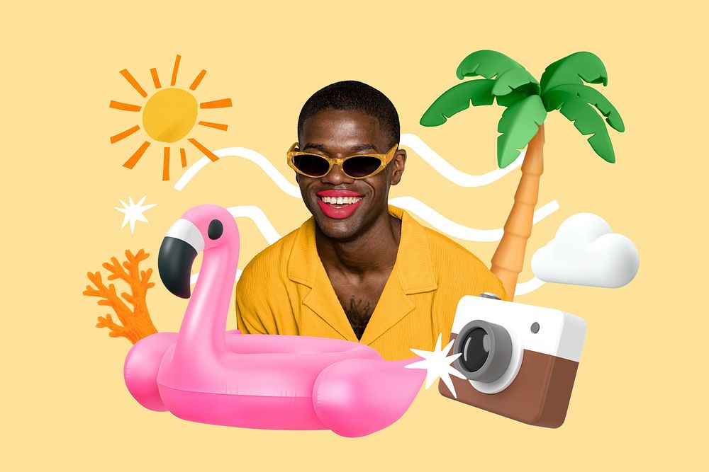 Tropical summer party, 3D collage remix design