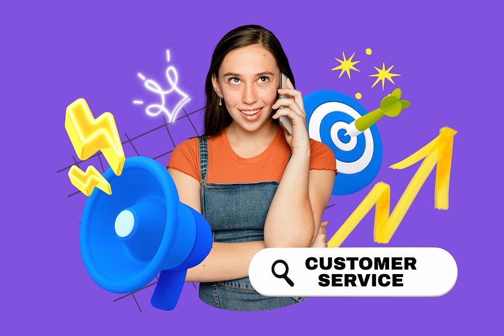Customer service word, 3d collage remix