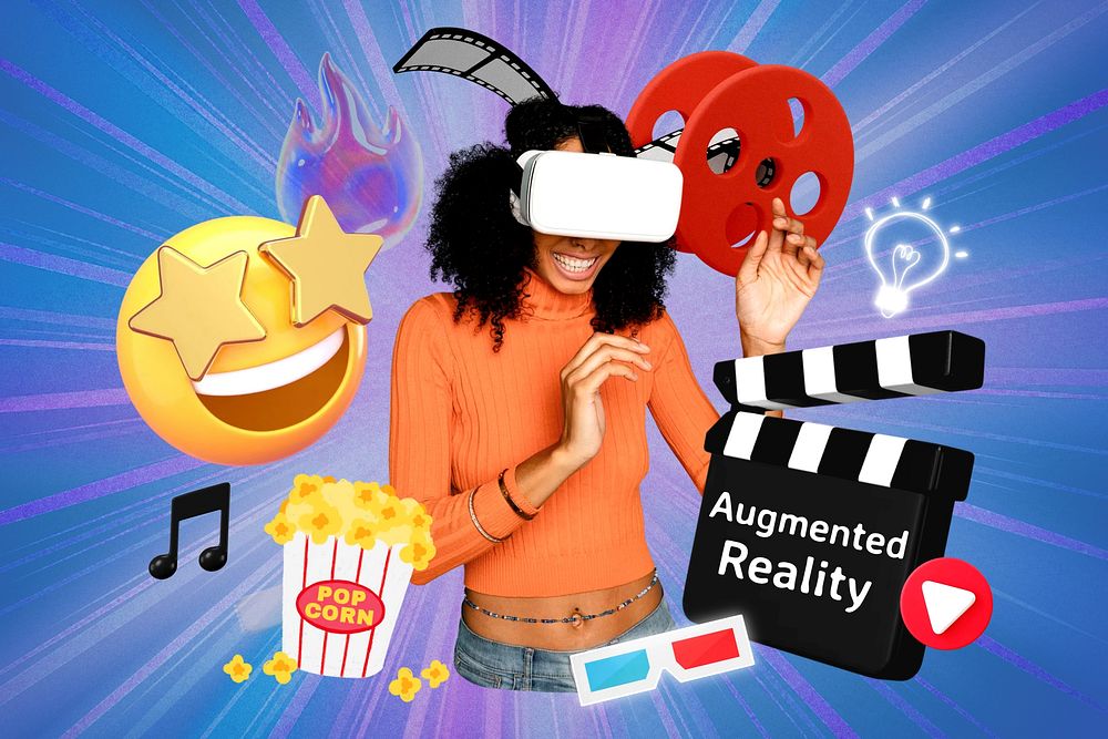 Augmented reality entertainment word, 3d collage remix