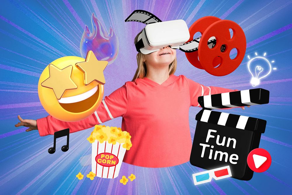 Fun time, entertainment word, 3d collage remix