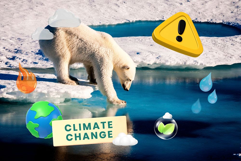 Climate change, environment word, 3d collage remix