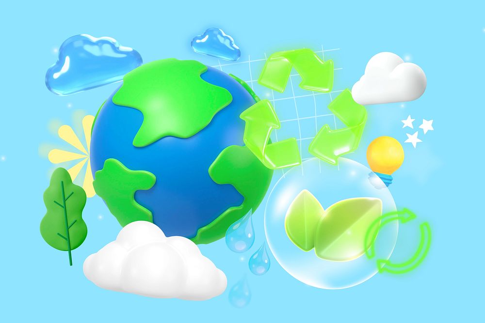 3D recycle globe collage remix design