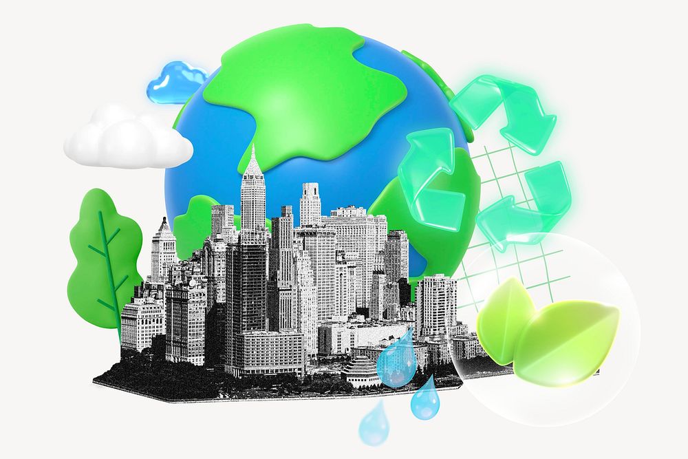 3D eco city collage remix design