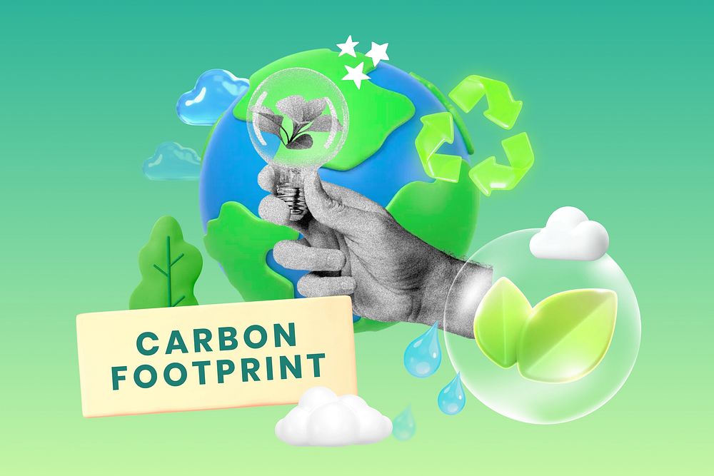 Carbon footprint word, 3d collage remix