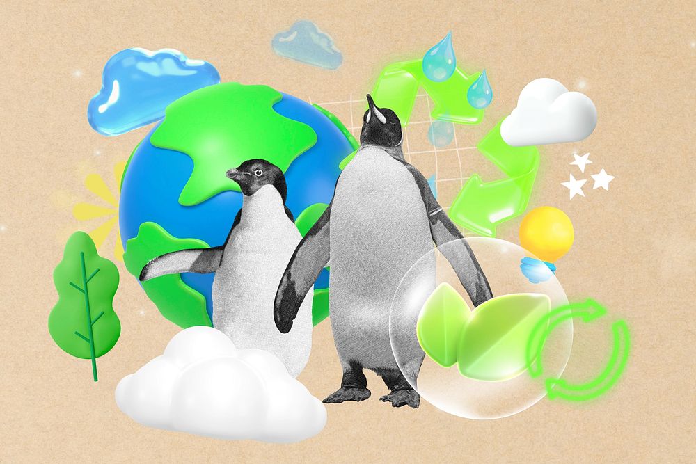 Penguin habitat collage remix design