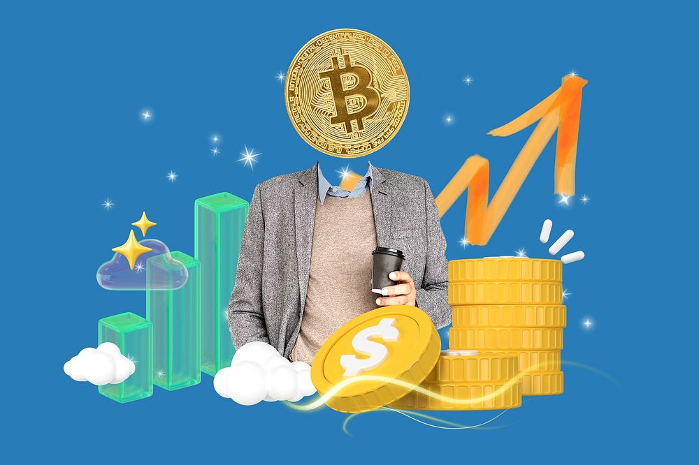 Bitcoin investment 3D collage remix design