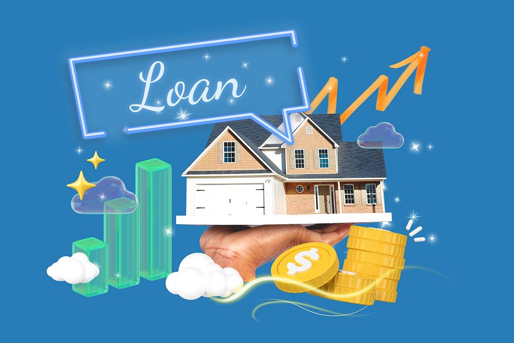 Real estate loan word, 3d collage remix