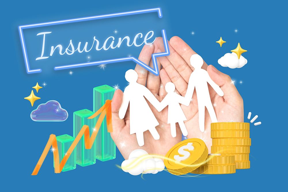 Family insurance word element, 3D collage remix design