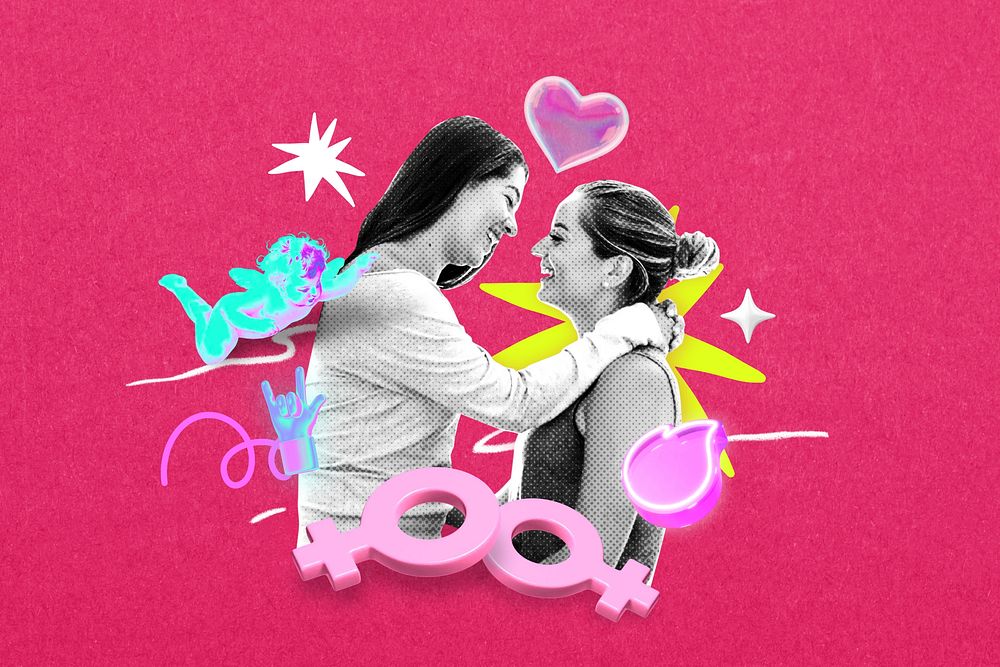 Lesbian couple collage element remix