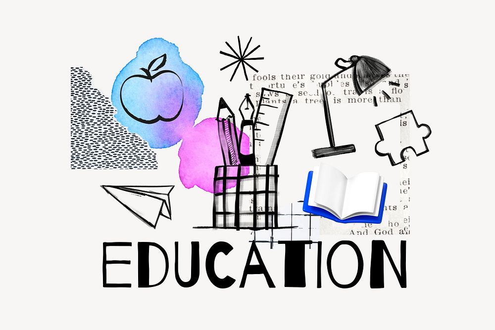 Education word, stationery doodle remix