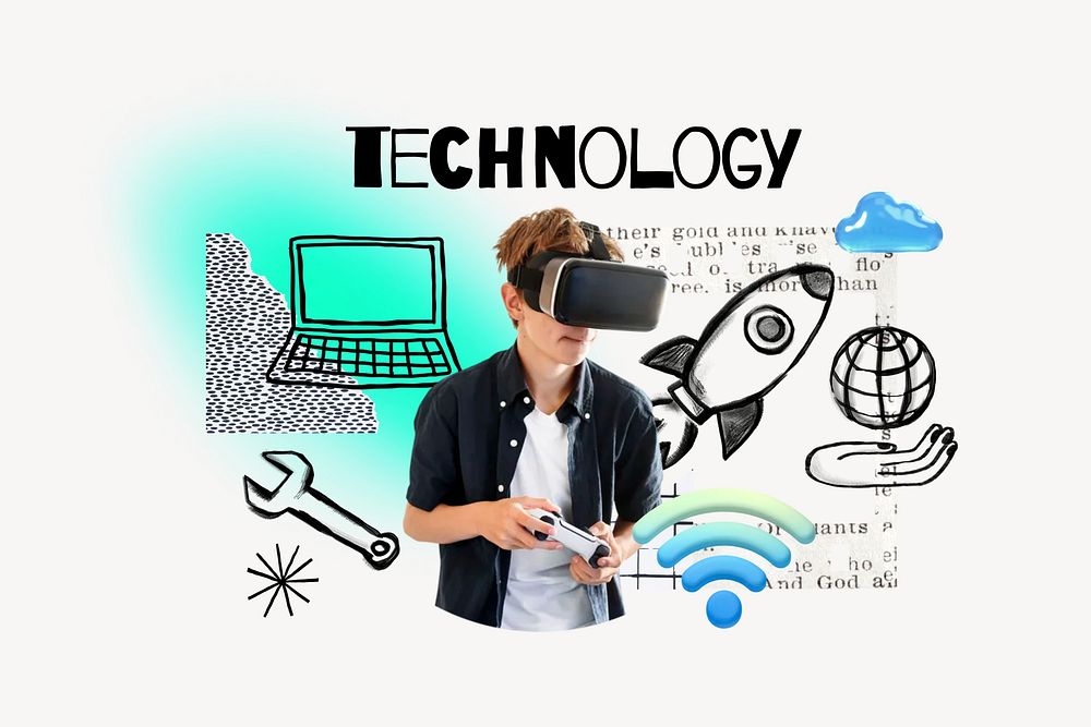 Technology word, VR education remix