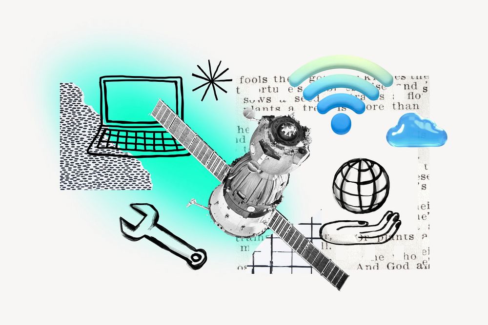 Communication satellite, technology doodle remix