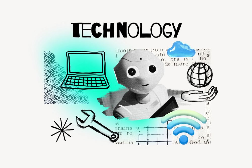 Technology word, AI robot remix