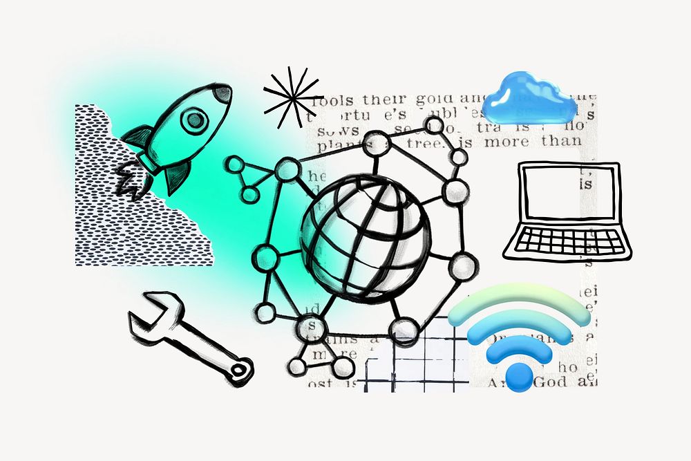 Grid globe, global communication doodle remix