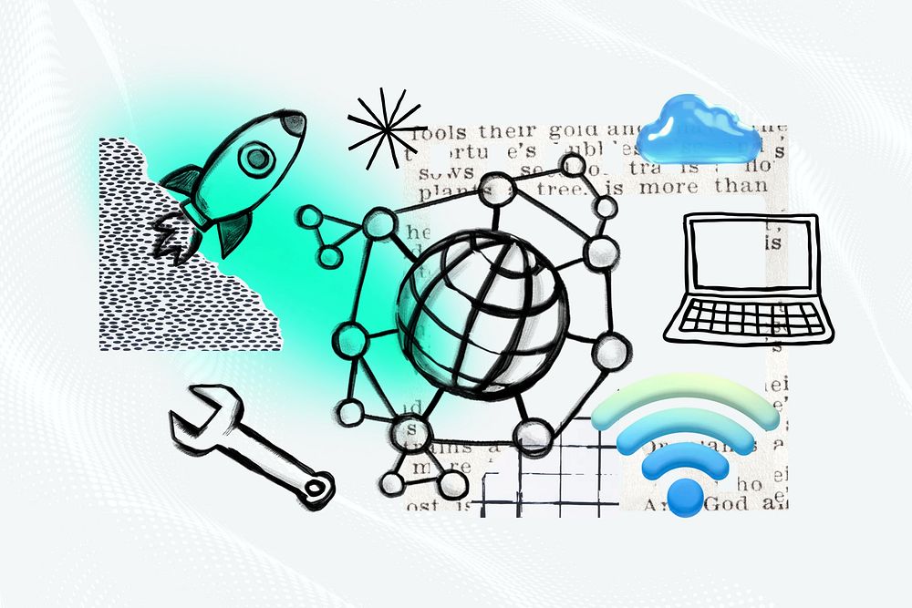 Grid globe, global communication doodle remix