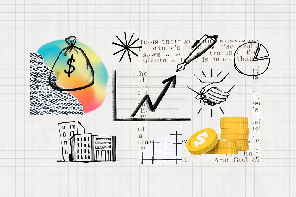 Stock price increase, finance doodle remix